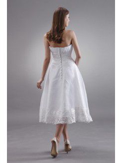 Chiffon Strapless Tea-Length A-line Wedding Dress with Embroidered