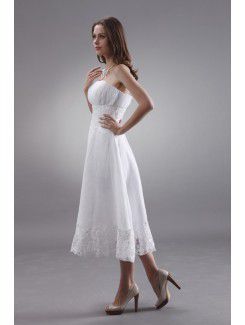 Chiffon Strapless Tea-Length A-line Wedding Dress with Embroidered