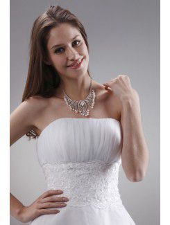 Chiffon Strapless Tea-Length A-line Wedding Dress with Embroidered