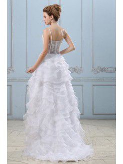 Gauze V-Neckline Asymmetrical A-line Wedding Dress with Embroidered