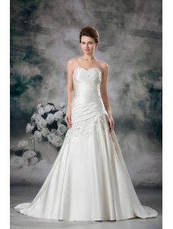 Satin Sweetheart Sweep Train A-line Embroidered Wedding Dress