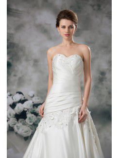 Satin Sweetheart Sweep Train A-line Embroidered Wedding Dress