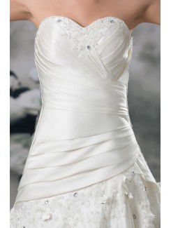 Satin Sweetheart Sweep Train A-line Embroidered Wedding Dress