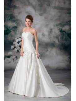 Satin Sweetheart Sweep Train A-line Embroidered Wedding Dress