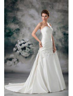 Satin Sweetheart Sweep Train A-line Embroidered Wedding Dress