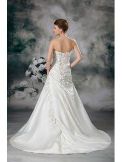 Satin Sweetheart Sweep Train A-line Embroidered Wedding Dress