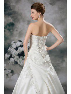 Satin Sweetheart Sweep Train A-line Embroidered Wedding Dress