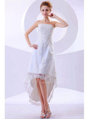 Lace Strapless Asymmetrical A-line Wedding Dress with Embroidered