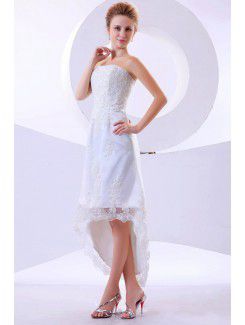 Lace Strapless Asymmetrical A-line Wedding Dress with Embroidered