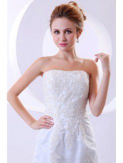 Lace Strapless Asymmetrical A-line Wedding Dress with Embroidered