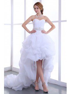 Taffeta Sweetheart Asymmetrical Ball Gown Wedding Dress with Sequins and Ruffle