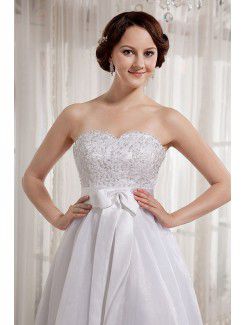 Tulle and Satin Sweetheart Floor Length A-line Wedding Dress