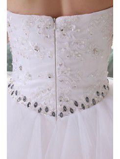 Tulle and Satin Strapless Knee-length Ball Gown Wedding Dress with Embroidered