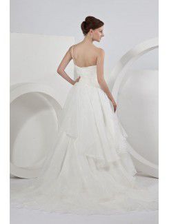 Organza One-Shoulder Asymmetrical A-line Wedding Dress with Ruffle and Flower