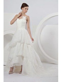 Organza One-Shoulder Asymmetrical A-line Wedding Dress with Ruffle and Flower