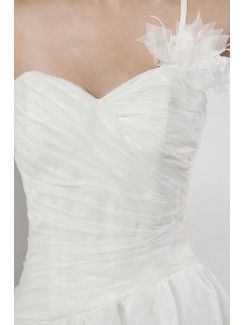 Organza One-Shoulder Asymmetrical A-line Wedding Dress with Ruffle and Flower