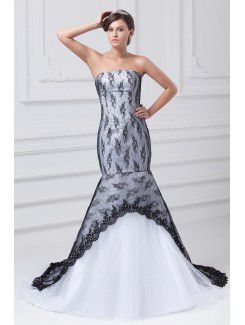 Satin and Lace Strapless Floor Length Mermaid Wedding Dress