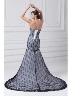 Satin and Lace Strapless Floor Length Mermaid Wedding Dress