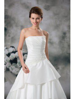 Satin Strapless Sweep Train A-line Embroidered Wedding Dress