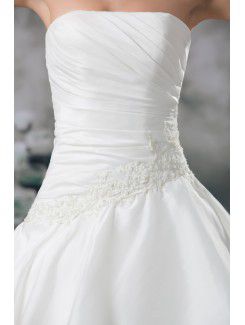 Satin Strapless Sweep Train A-line Embroidered Wedding Dress