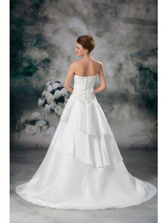 Satin Strapless Sweep Train A-line Embroidered Wedding Dress