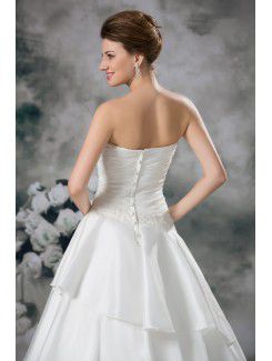 Satin Strapless Sweep Train A-line Embroidered Wedding Dress