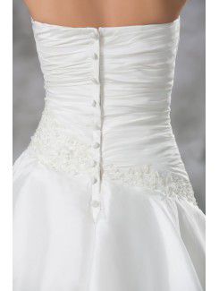 Satin Strapless Sweep Train A-line Embroidered Wedding Dress