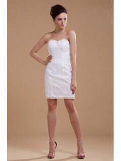 Satin and Lace Sweetheart Short Sheath Wedding Dress with Beading