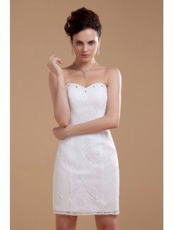 Satin and Lace Sweetheart Short Sheath Wedding Dress with Beading