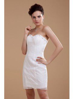 Satin and Lace Sweetheart Short Sheath Wedding Dress with Beading