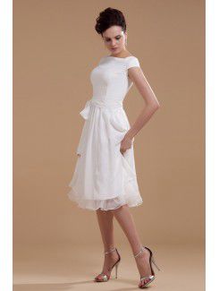 Chiffon Bateau Knee-length A-line Wedding Dress with Sash and Ruffle