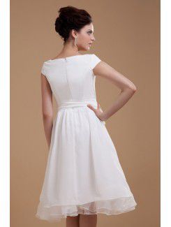 Chiffon Bateau Knee-length A-line Wedding Dress with Sash and Ruffle