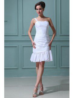 Taffeta One-Shoulder Short Sheath Wedding Dress with Ruffle