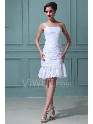 Taffeta One-Shoulder Short Sheath Wedding Dress with Ruffle