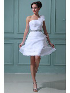 Tulle One-Shoulder Short Ball Gown Wedding Dress