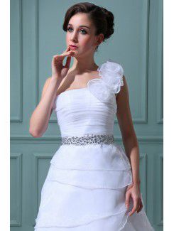 Tulle One-Shoulder Short Ball Gown Wedding Dress