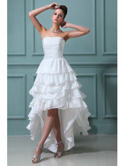 Taffeta Strapless Asymmetrical A-line Wedding Dress with Ruffle