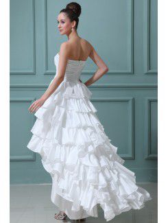 Taffeta Strapless Asymmetrical A-line Wedding Dress with Ruffle