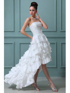 Taffeta Strapless Asymmetrical A-line Wedding Dress with Ruffle