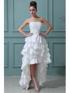 Taffeta Strapless Asymmetrical A-line Wedding Dress with Ruffle