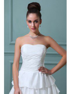 Taffeta Strapless Asymmetrical A-line Wedding Dress with Ruffle