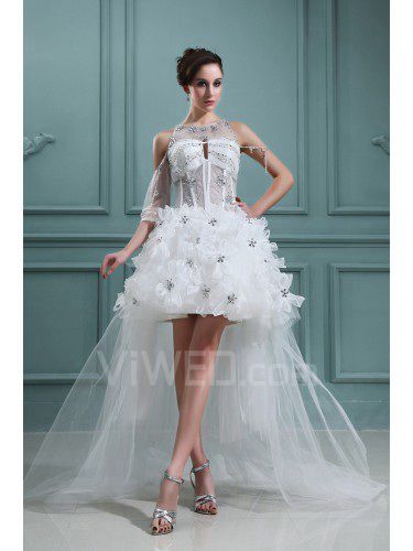 Organza juvel ball kjole asymmetrisk brudekjole