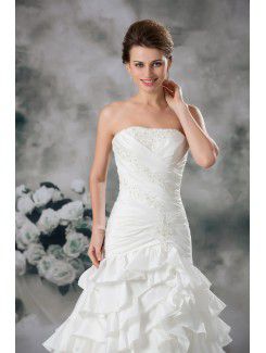 Taffeta Strapless Chapel Train A-line Embroidered Wedding Dress