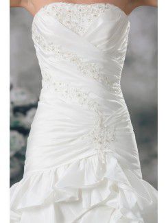 Taffeta Strapless Chapel Train A-line Embroidered Wedding Dress