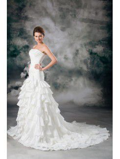 Taffeta Strapless Chapel Train A-line Embroidered Wedding Dress