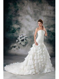 Taffeta Strapless Chapel Train A-line Embroidered Wedding Dress