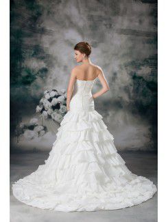 Taffeta Strapless Chapel Train A-line Embroidered Wedding Dress