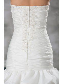 Taffeta Strapless Chapel Train A-line Embroidered Wedding Dress