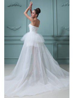 Taffeta Strapless Asymmetrical Ball Gown Wedding Dress with Embroidered