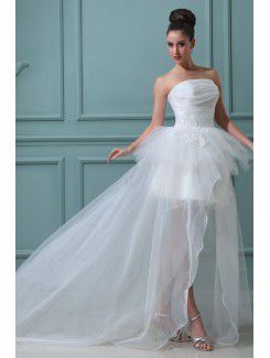 Taffeta Strapless Asymmetrical Ball Gown Wedding Dress with Embroidered